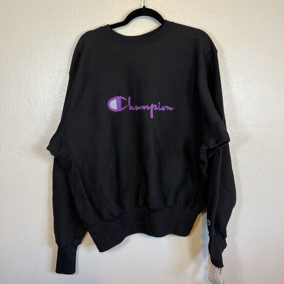 NWT Vintage 90s Champion Reverse Weave Black Purple Crewneck